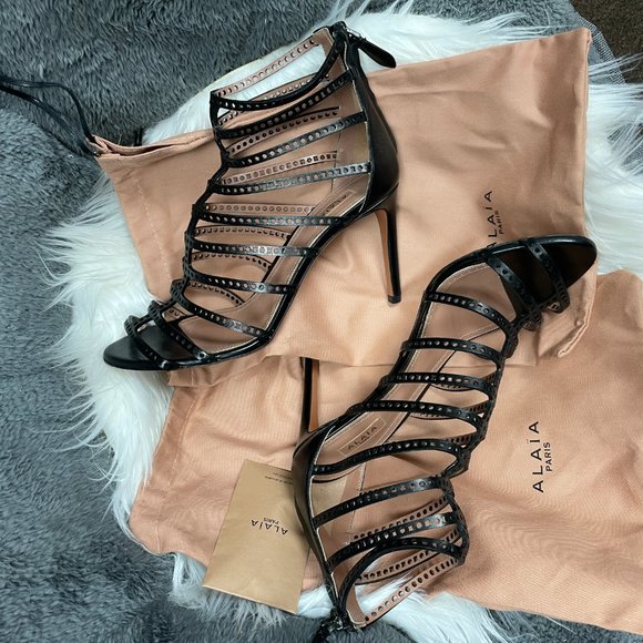 ALAIA Perforated Heeled Cage Sandals - Fits like a 7 or 7.5 - Picture 8 of 13